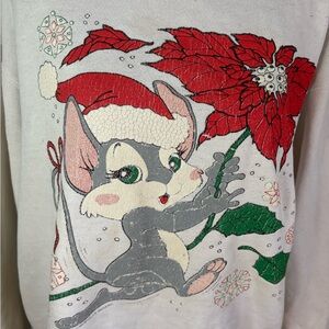 Vintage 80’s Santa Christmas Mouse White Large Sweatshirt Flawed